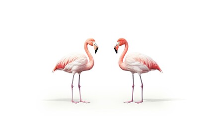 Fototapeta na wymiar Isolated flamingos in pairs on a white backdrop. made using generative AI tools