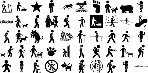 Massive Collection Of Walk Icons Set Hand-Drawn Isolated Drawing Web Icon People, Line, Person, Icon Buttons Vector Illustration