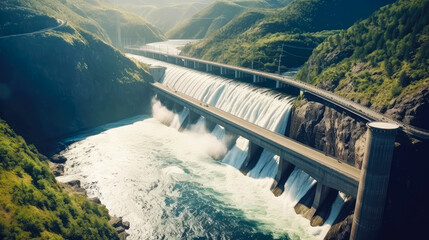 Hydropower not only offers a reliable source of energy, but also serves as a natural barrier to prevent floods and help maintain ecological balance - obrazy, fototapety, plakaty