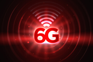 Fototapeta na wymiar 6G wireless digital telecommunication technology red background