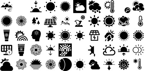 Massive Set Of Sun Icons Set Linear Concept Pictogram Set, Hand-Drawn, Sweet, Mark Signs Isolated On White