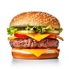 Cheeseburger isolated on white (generative AI)