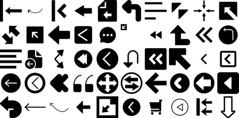 Huge Set Of Left Icons Collection Hand-Drawn Solid Design Pictogram Icon, Foot, Cursor, Way Pictograph For Computer And Mobile