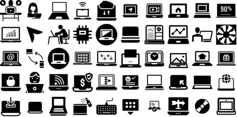 Big Collection Of Laptop Icons Pack Isolated Cartoon Symbols Tablet, Icon, Hoodie, Threat Doodles Vector Illustration