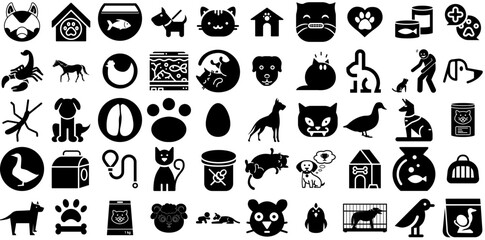 Big Collection Of Pet Icons Set Black Modern Silhouettes Icon, Doggy, Fauna, Symbol Symbols For Computer And Mobile