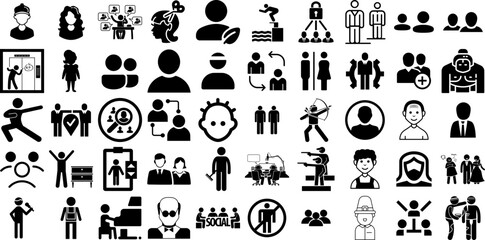 Mega Collection Of People Icons Collection Hand-Drawn Linear Vector Pictograms People, Counseling, Silhouette, Profile Doodle Isolated On White Background