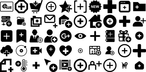 Big Set Of Plus Icons Pack Solid Concept Web Icon Symbol, Gradient, Finance, Icon Pictograms Isolated On White Background