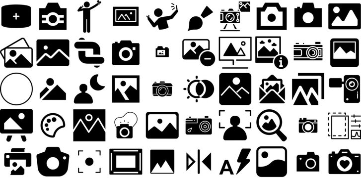 Mega Set Of Photo Icons Set Hand-Drawn Black Modern Web Icon Holiday Maker, Icon, Silhouette, Ok Element Isolated On White Background