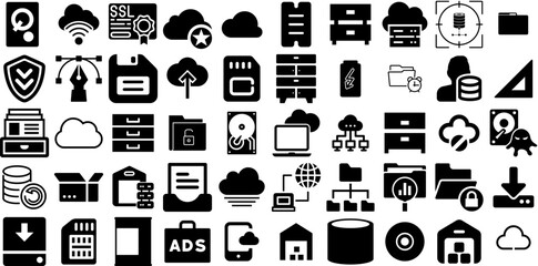 Mega Set Of Storage Icons Pack Hand-Drawn Isolated Modern Web Icon Hosting, Icon, Business, Conservation Graphic Isolated On White Background