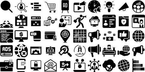Massive Set Of Marketing Icons Bundle Hand-Drawn Linear Infographic Web Icon Finance, Three-Dimensional, Automation, Infographic Pictograms Isolated On Transparent Background