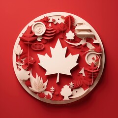 Cutting through Canada Day Minimalistic Paper Craft Illustration in 3D Style.
