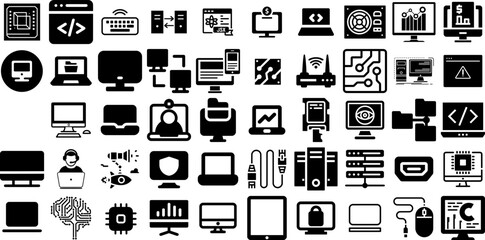 Big Set Of Computer Icons Bundle Hand-Drawn Isolated Vector Silhouettes Shopping, Set, Silhouette, Pointer Signs For Apps And Websites