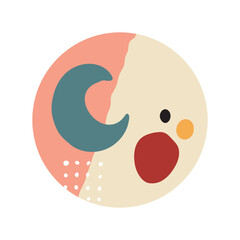 Abstract round doodle highlight Cover backgrounds. Various shapes, lines, spots, dots, doodle objects. Circle icons for social media stories and bloggers