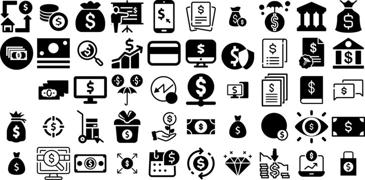 Huge Collection Of Dollar Icons Pack Hand-Drawn Linear Drawing Clip Art Cheap, Coin, Icon, Finance Doodles Vector Illustration