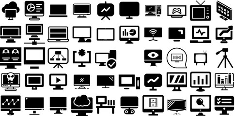 Massive Set Of Monitor Icons Collection Hand-Drawn Isolated Vector Silhouette Icon, Tablet, Engineering, Setting Symbol For Apps And Websites