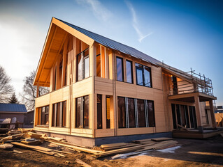 wooden house under construction the construction process, AI Generation