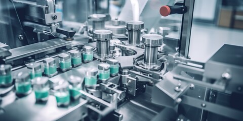 Top view of a pharmaceutical production line, a ballet of precision as pills are sorted and packaged , concept of Efficiency, created with Generative AI technology