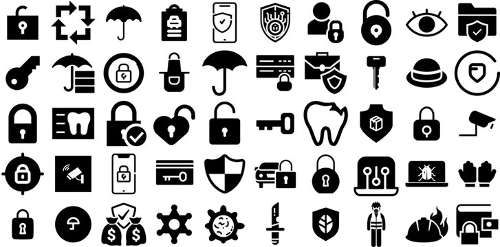 Massive Set Of Protection Icons Set Isolated Cartoon Silhouette Set, Optical, Health, Mark Clip Art Isolated On Transparent Background
