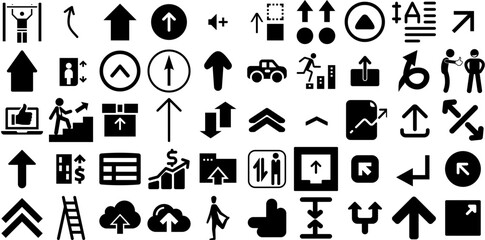 Massive Set Of Up Icons Pack Linear Vector Glyphs Icon, Symbol, Yes, Finance Buttons Isolated On Transparent Background