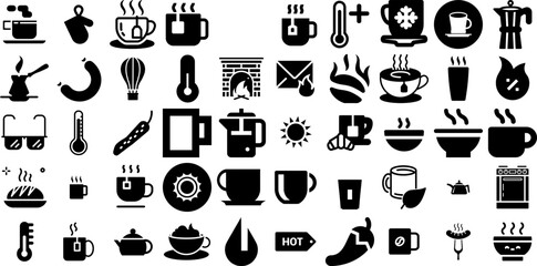 Mega Set Of Hot Icons Collection Flat Design Glyphs Clearance, Icon, Espresso, Symbol Pictogram For Apps And Websites