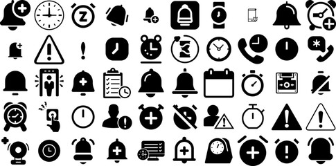 Mega Collection Of Alarm Icons Set Linear Infographic Glyphs Business, Attention, Icon, Symbol Pictogram Isolated On Transparent Background - obrazy, fototapety, plakaty