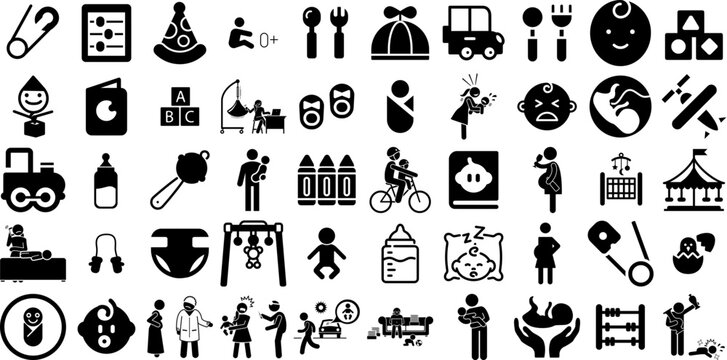 Huge Set Of Baby Icons Bundle Isolated Drawing Symbol Set, People, Health, Sweet Glyphs Isolated On Transparent Background