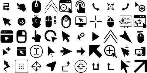 Big Set Of Cursor Icons Set Black Design Glyphs Pointer, Icon, Personal Computer, Interface Element Vector Illustration
