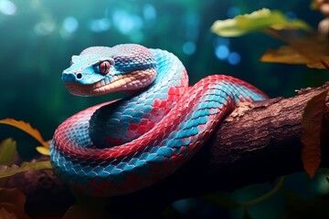 Fototapeta premium Blue viper snake on a branch