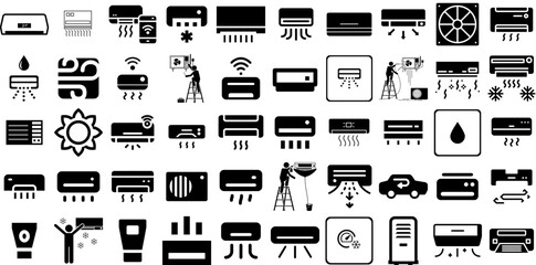Big Collection Of Conditioner Icons Pack Linear Modern Clip Art Turbine, Icon, Air Conditioning, Set Logotype Vector Illustration