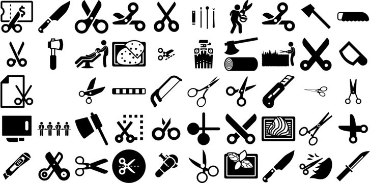 Huge Collection Of Cutting Icons Bundle Black Modern Pictograms Opening, Icon, Plasma, Lightweight Elements Vector Illustration