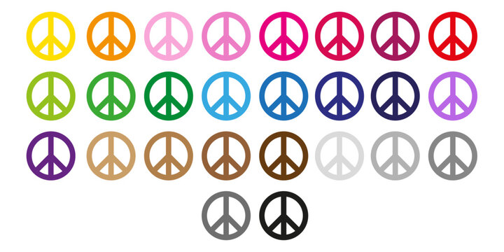 Peace symbol or sign set. Flat style clip art. Vector colorful images