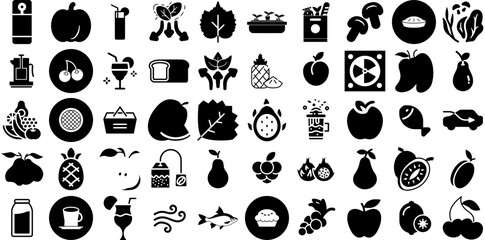 Massive Set Of Fresh Icons Collection Flat Vector Symbol Icon, Health, Plant, Symbol Glyphs Isolated On White Background