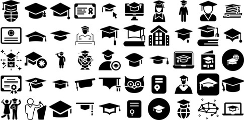 Huge Set Of Graduation Icons Bundle Isolated Cartoon Pictograms Academic, Icon, Symbol, Student Graphic Vector Illustration