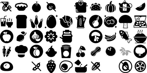 Huge Collection Of Gastronomy Icons Bundle Hand-Drawn Isolated Simple Pictogram Gastronomy, Sweet, Nourishment, Icon Pictograph Vector Illustration - obrazy, fototapety, plakaty