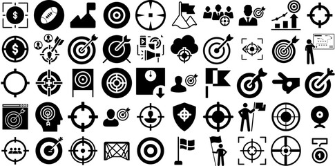 Big Collection Of Goal Icons Set Hand-Drawn Black Concept Pictograms Team, Icon, Thin, Process Pictogram Isolated On Transparent Background - obrazy, fototapety, plakaty
