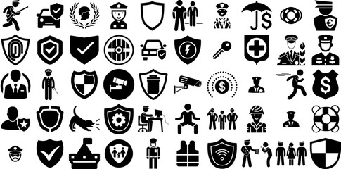 Massive Set Of Guard Icons Bundle Hand-Drawn Isolated Concept Web Icon Safety, Icon, Protection, Man Doodle Isolated On Transparent Background - obrazy, fototapety, plakaty