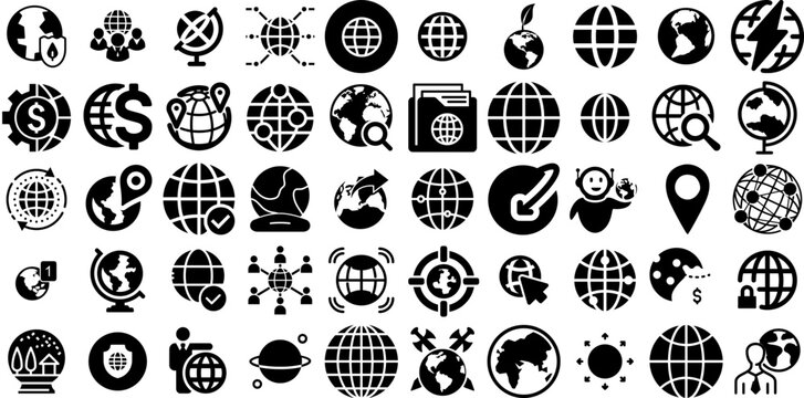 Huge Collection Of Globe Icons Bundle Flat Infographic Symbols Symbol, Plant, Icon, Cosmos Element Isolated On White Background