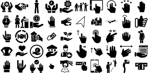 Big Collection Of Hand Icons Pack Hand-Drawn Isolated Cartoon Elements Silhouette, Pointer, Drawn, Health Element Isolated On Transparent Background