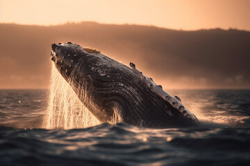 Humpback whale breaching the surface of the ocean, Whale, bokeh 