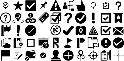 Massive Collection Of Mark Icons Pack Flat Design Web Icon Checkbox, Silhouette, Sweet, Comma Doodle Isolated On Transparent Background