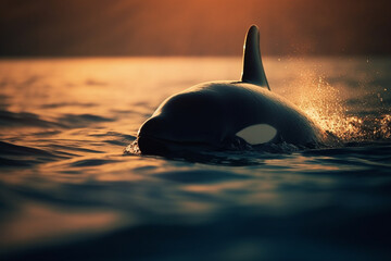 Orca whale hunting for food, Whale, bokeh  - obrazy, fototapety, plakaty
