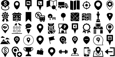 Big Collection Of Place Icons Pack Linear Infographic Pictogram Note, Symbol, Mark, Icon Elements Isolated On Transparent Background
