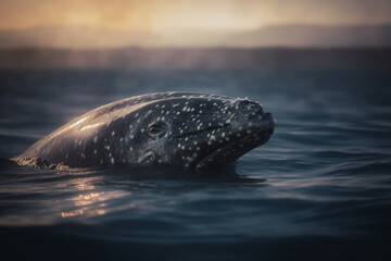 Gray whale migrating in a serene ocean, Whale, bokeh Generative AI