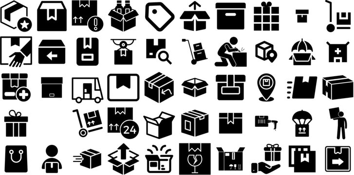 Huge Set Of Parcel Icons Pack Flat Concept Glyphs Parcel, Icon, Product, Package Graphic Isolated On White Background