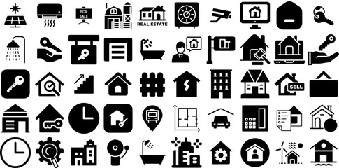 Mega Set Of Real Icons Set Isolated Design Web Icon Icon, Rent, Real Estate, Luxury Home Pictograms Vector Illustration