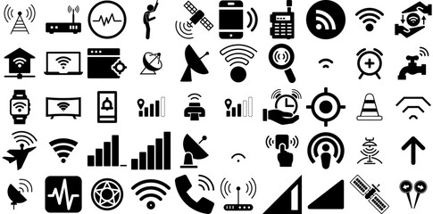 Huge Set Of Signal Icons Pack Black Cartoon Silhouette Icon, Symbol, Web, Investment Illustration Vector Illustration