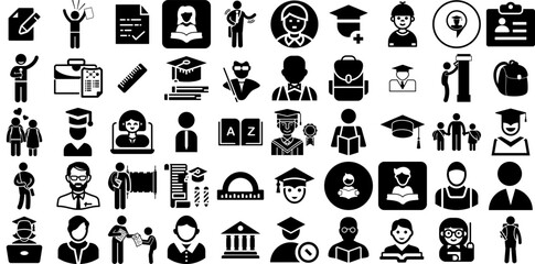 Mega Set Of Student Icons Set Flat Simple Elements Learner, Student, Distance, Icon Silhouette Isolated On Transparent Background