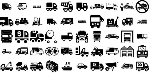 Massive Collection Of Truck Icons Pack Hand-Drawn Linear Modern Glyphs Symbol, Icon, Garden, Fuel Graphic Vector Illustration