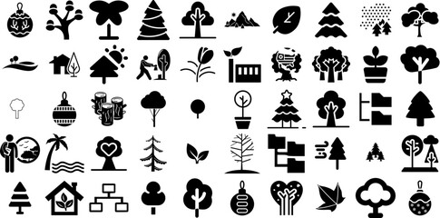 Big Set Of Tree Icons Set Hand-Drawn Solid Drawing Pictograms Cactus, Silhouette, Set, People Pictograms For Computer And Mobile