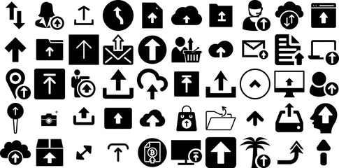 Mega Set Of Upload Icons Pack Solid Modern Web Icon Technology, Icon, Image, Website Signs Vector Illustration